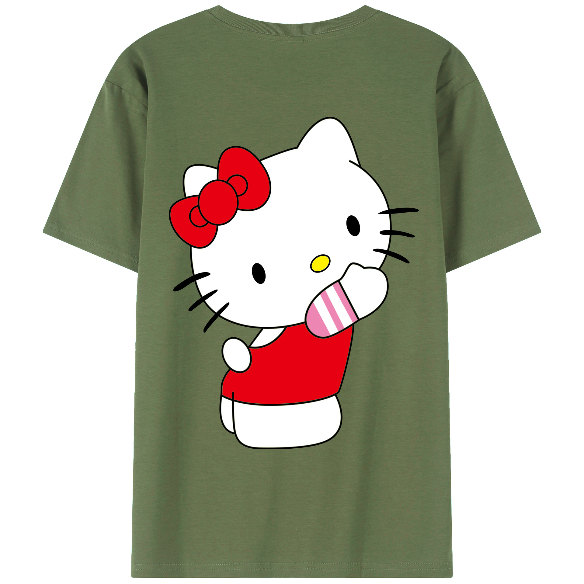 （画像用） Hello Kitty ハローキティ 綿100％ メンズ半袖Tシャツ（バックプリント） 通気性